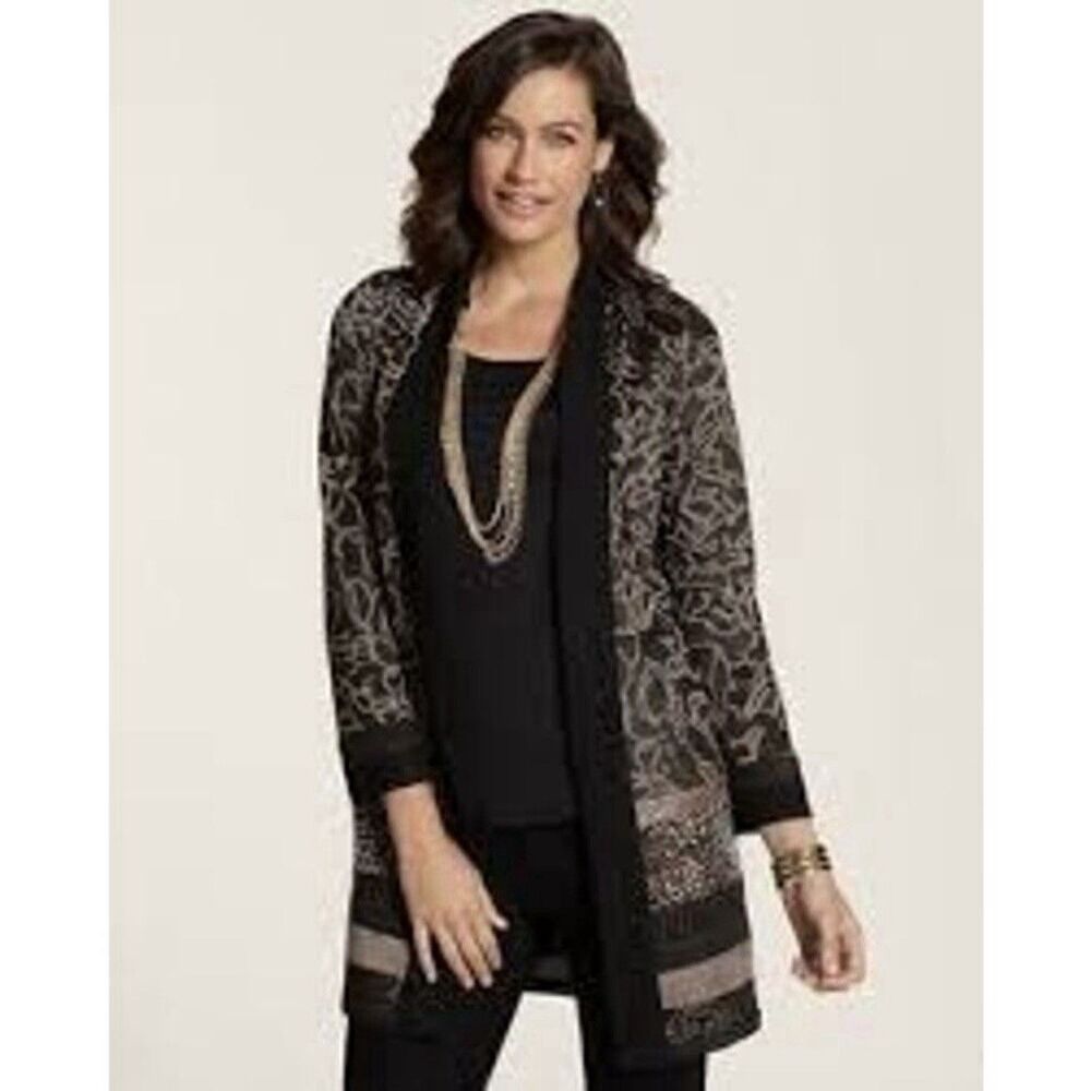 CHICO'S Womens Multicolor Long Sleeve Open Front Relaxed Cardigan Chicos 0 US S‎